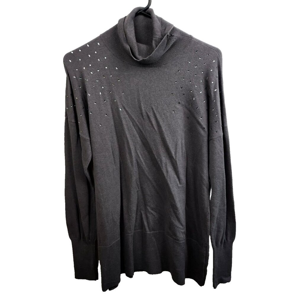 DG2 By Diane Gilman Womens Turtleneck Sweater Large Gray Embellished Pullover